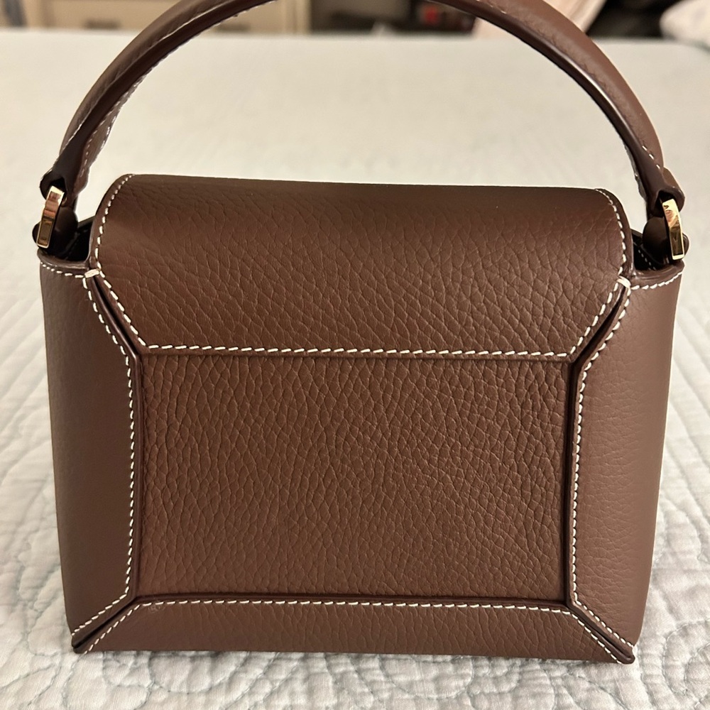 STRATHBERRY Mosaic Nano Leather Top-Handle Handbag Crossbody in Chocolate Brown - Picture 5 of 16